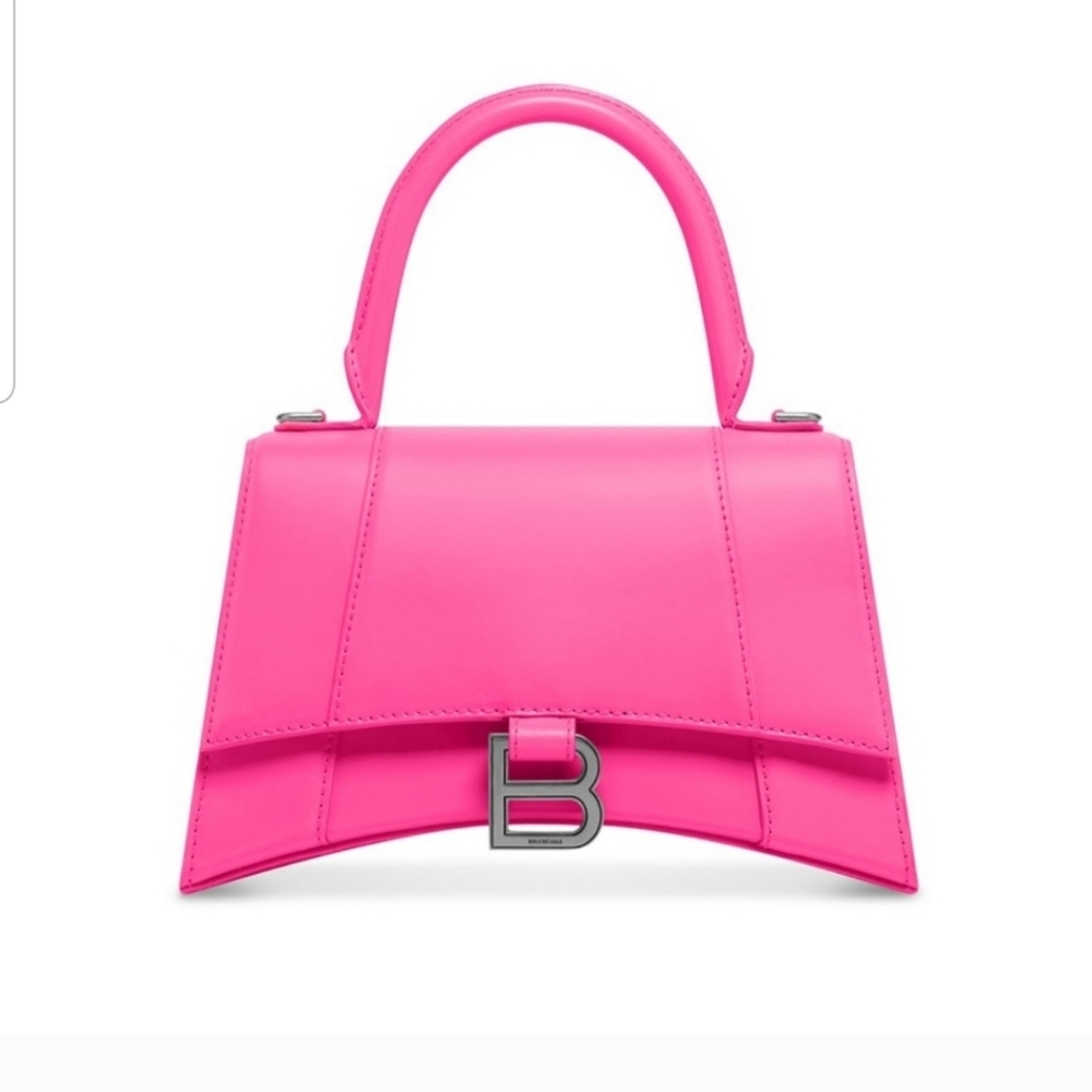 Balenciaga Hourglass Small Leather Fluorescent Pink Top Handle Bag